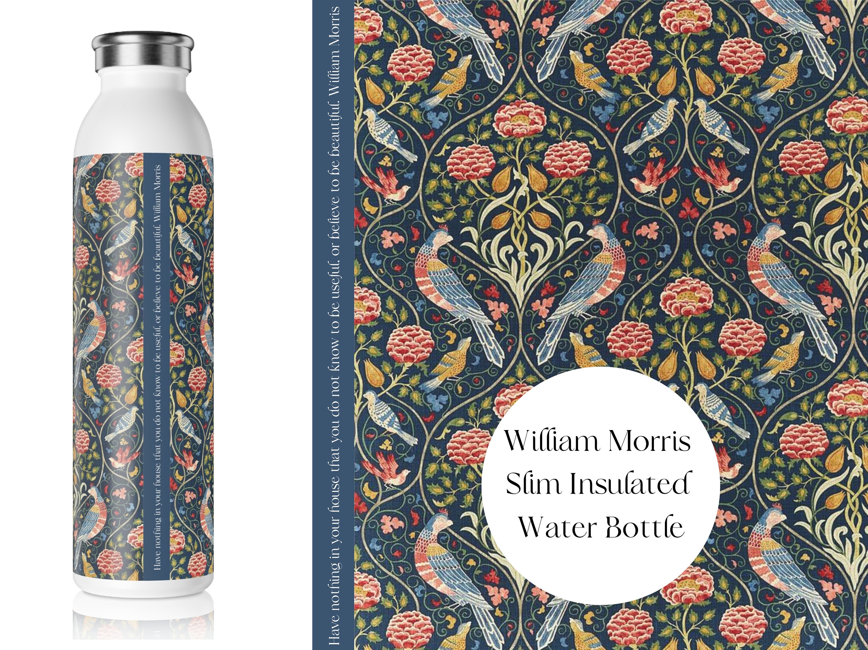 William Morris Slim Water Bottle, Stainless Steel 20oz Eco