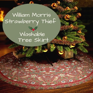 Strawberry Thief William Morris Tree Skirt, 57 Inches Wide Faux Suede Fabric, Easy Care Washable, Printed in USA, Arts and Crafts