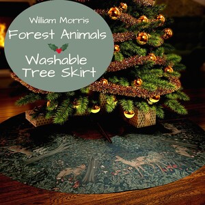 Forest Animals Tree Skirt, Christmas Festive Holiday Decorations, 57 Inches Wide Faux Suede Fabric, Easy Care Washable, Printed in USA