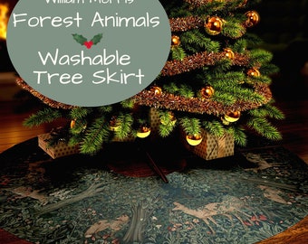 Forest Animals Tree Skirt, Christmas Festive Holiday Decorations, 57 Inches Wide Faux Suede Fabric, Easy Care Washable, Printed in USA