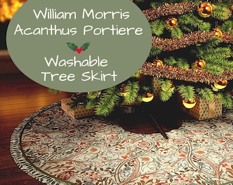 ACANTHUS PORTIERE William Morris Tree Skirt, 57 Inches Wide Faux Suede Fabric, Easy Care Washable, Printed in USA, Arts and Crafts