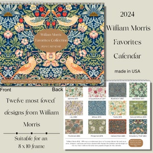 William Morris 2024 Wall Calendar, 11" by 8 1/2" Favorite Images, Vintage Prints to Frame, Made in USA, Spiral Bound Hanging Monthly