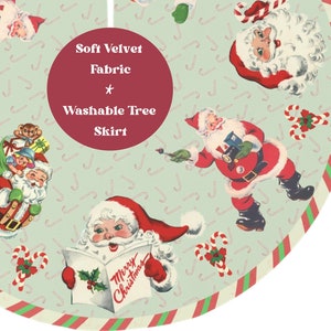 Retro Santa Tree Skirt, Christmas Festive Decor, Holiday Decorations, 57 Inches Wide Faux Suede Fabric, Easy Care Washable, Printed in USA image 8