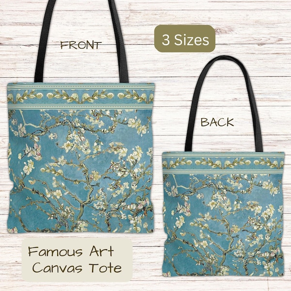 Sac fourre-tout Van Gogh, oeuvre d'art en fleurs d'amandier, sac à provisions écologique réutilisable 3 tailles, porte-livre, sac de week-end, oeuvre d'art célèbre