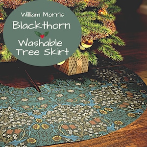 William Morris Tree Skirt, Blackthorn Pattern, 57 Inches Wide Faux Suede Fabric, Easy Care Washable, Printed in USA, Arts and Crafts