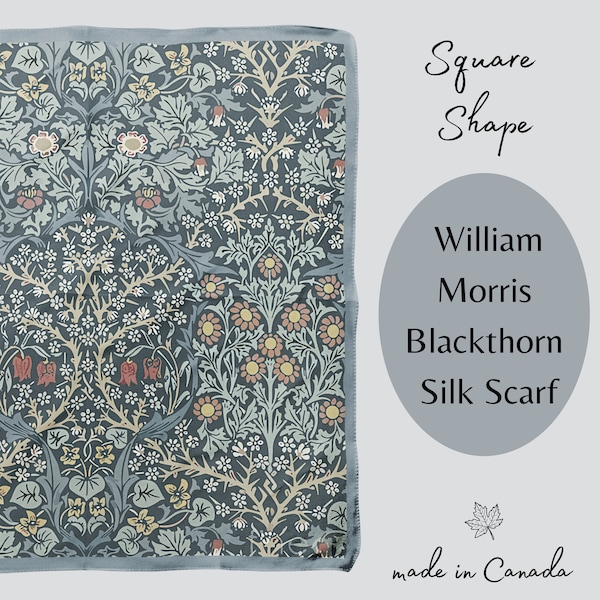 Blackthorn William Morris Silk Scarf, Vintage Design, Luxury Fashion Gift, Made in Canada, Pocket Square, Long or Square, Mother's Day