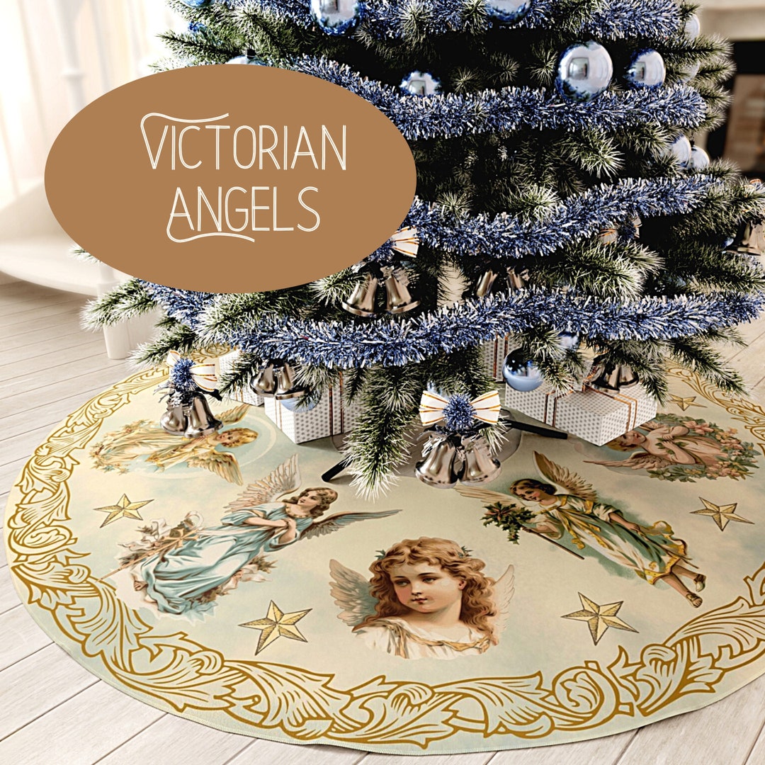 Victorian Angels Velvet Tree Skirt, 57 Inches Wide Faux Suede Fabric