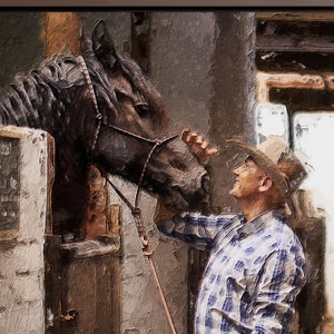 Personalized Horse Portrait from Photo, Custom Horse Portrait on Canvas Ready to Hang, Custom Horse Painting, Horse and Owner Together Art