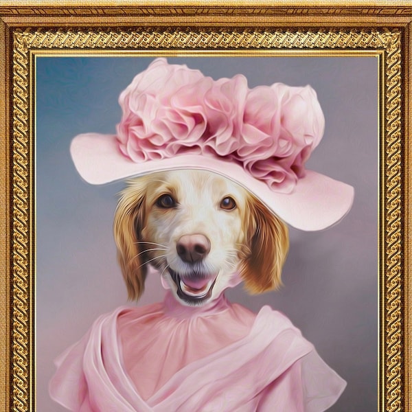 Renaissance Dog Portrait, Custom Classic and Royal Pet Portrait, Fancy Cat Portrait,Fancy Dog Portrait, Regal Pet Portrait, Fair Lady