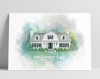 Our First Home Print, Custom House Portrait, Housewarming Gift, New Home Gift, Watercolor House Portrait from Photo, Realtor Closing Gift
