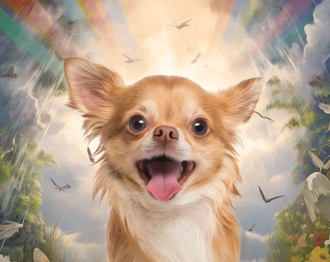 Custom Rainbow Bridge Pet Memorial Portraits, Personalized Pet Portraits with a Touch of Heaven, Custom Pet Art for Beloved Departed Friends