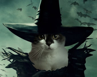 Custom Witch Pet Portrait, Vampire Cat Portrait, Scary Pet Portrait, Dracula Dog Portrait, Custom Halloween gifts, Halloween Pet Portraits