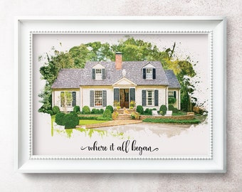 Custom House Portrait, Housewarming Gift, First Home Gift, Home Illustration, Watercolor Home Portrait, Realtor Closing Gift, Home Art