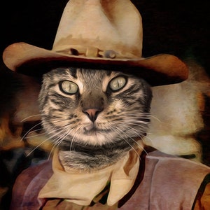 Cowboy Cat Portrait, Western Dog Portrait, Custom Pet Portrait, Custom Cat Gift, Funny Pet Gift,Pet Portraits From Photo,Cowboy Dog Portrait