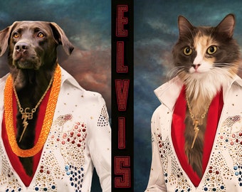 Custom Dog Portrait,Rock and Roll,Elvis,Fancy Pet Portrait,Cool Portrait,Custom Dog Gift, Pet Portrait Canvas,Funny gift Ideas for Pet Lover