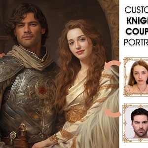 Custom Knight Couple Portraits for a Royal Romance, Historical Romance Captured Knight Couple Portraits, Personalized Portraits for Couples