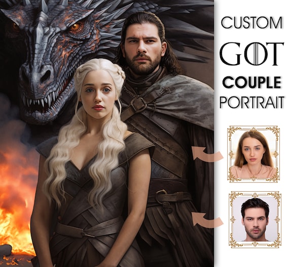 Custom Jon Snow and Daenerys Targaryen Portrait, Personalized Game of Thrones Characters, Custom Couple Art, Unique Gifts for Valentines