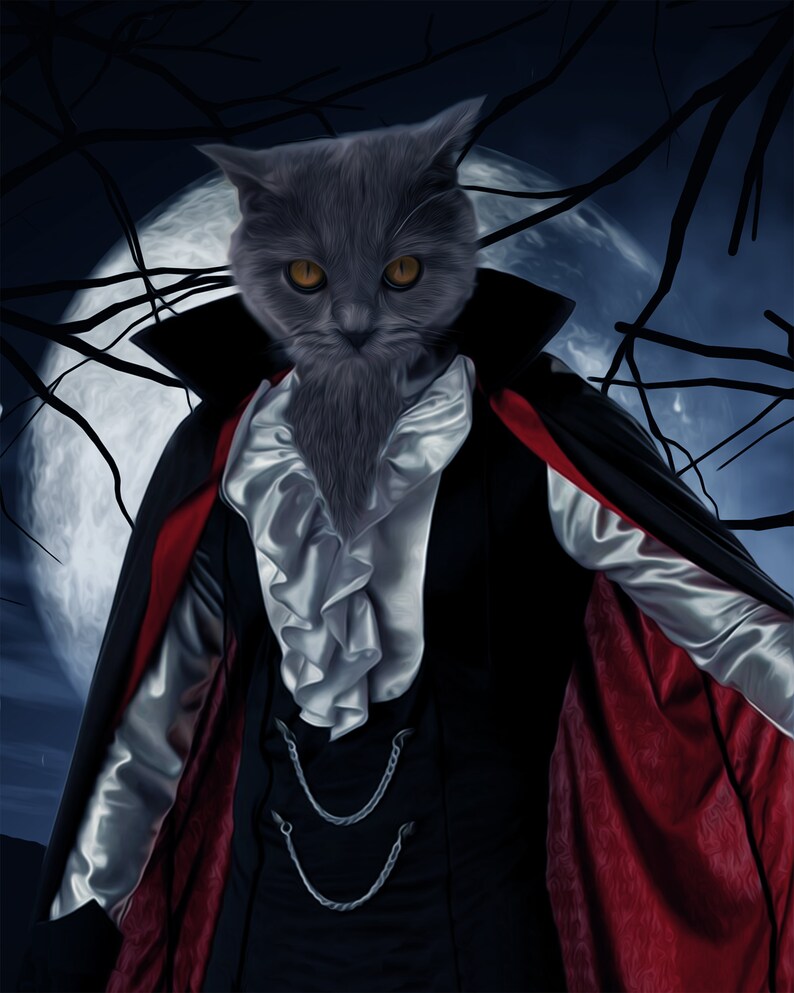 Custom Dracula Cat Portrait Vampire Cat Portrait Scary Pet Etsy