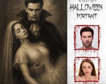 Custom Gothic Vampire Couple Portrait, Unique Gothic Wedding Gift, Personalized Couple Artwork, Vampire Groom and Bride, Unique Gothic Gift