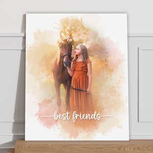 Custom Horse Gift, Custom Horse Portrait on Canvas Ready to Hang, Personalized Pet Portrait from Photo, Horse Custom Art, Horse Loss Gift