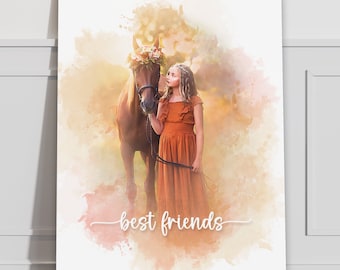 Anpassad hästpresent, Anpassat hästporträtt på duk, Klar att hänga, Personligt husdjursporträtt från foto, Anpassad hästkonst, Gåva med hästförlust
