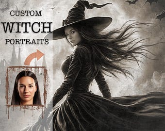 Custom Halloween Witch Portraits, Unique Spooky Gift Ideas, Custom Halloween Gifts, Custom Creepy Art, Witchy Wall Art Print, Gothic Decor