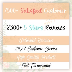 May include: A graphic with text on a peach and white background. The text includes "7500+ Satisfied Customer," "2300+ 5 Stars Reviews," "Unlimited Revisions," "24/7 Customer Service," "High Quality Products," and "Fast Turnaround."