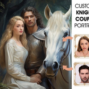 Personalized Historical Knightly Couple Art, Custom Knights in Love Portrait, Custom Royal Couple Portrait, Custom Knight Fantasy Portrait