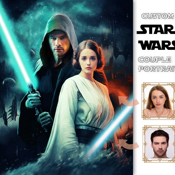 Personalized Star Wars Couple Portraits, Custom Star Wars Jedi Couple Art, Custom Jedi Couple Portraits, Unique Gifts for Valentines