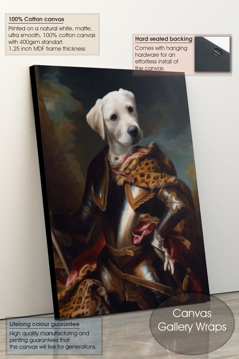 Custom Dog Portrait, Custom Pet Portrait, Custom Cat Gift, Funny Pet canvas, Pet Portrait Canvas, Funny gift Pet, Knight Dog Portrait Canvas image 3