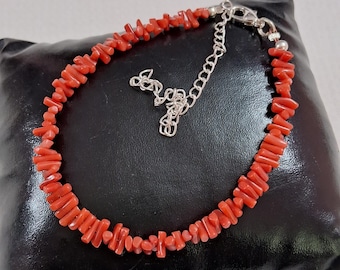 Natural Italian Red Coral Bracelet: Handmade Stick Branch Beaded Jewelry