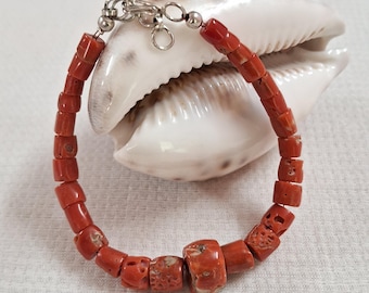 Natural Italian Red Coral Bracelet: Handmade Gemstone Jewelry