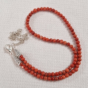 Natural Italian Sea Coral 6&#39;mm to 5&#39;mm  Smooth Round Beads Necklace, Genuine Natural Red Orange Color, Saturated color Two threads.