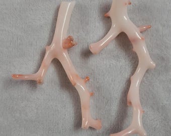 Polished Japanese Coral Sticks, Natural Pink-White Coral Branch, 2 Piece