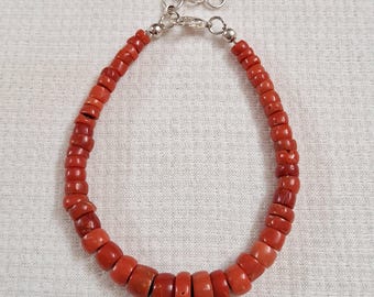Antique Italian Red Coral Bracelet: Handmade Smooth Bead Jewelry