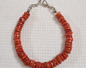 Handmade Italian Red Coral Bracelet: Natural Smooth Beads, Adjustable Length