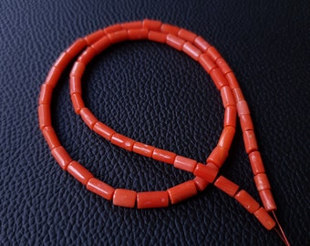 RED ORANGEN CORAL' Top Quality Tube Shape Coral Beads,100%Natural Italian Red Coral Beads, Smooth Polished Coral Beads Natural coral Strand.