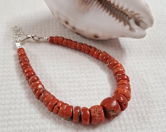 Natural Italian Red Coral Bracelet: Handmade Smooth Bead Jewelry