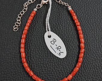 Pulsera de cuentas de coral rojo auténtico: joyería italiana con piedras preciosas, ajustable de 18 cm (7 pulgadas)
