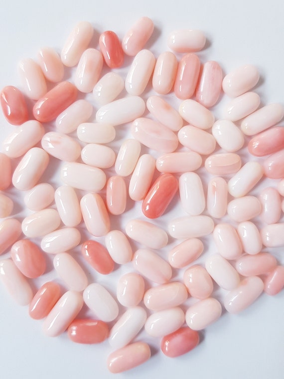 Natural Japanese Coral Cabochons: Pink-White Oval Gemstones