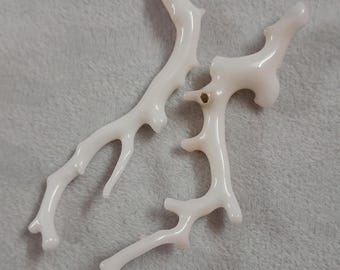 White Coral Branch Pendant, Natural Sea Coral for Jewelry, Organic Shape (2 Pieces)