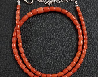 Natural Italian Red Coral Necklace: Smooth Tube Beads, 16 Inch