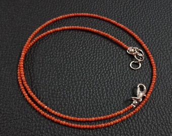 Natural Italian Red Coral Necklace: 2mm Gemstone Beads, 16 Inch
