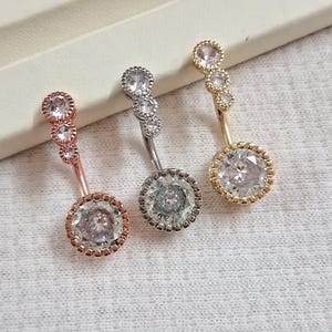14G Surgical Steel Belly Ring: Cubic Zirconia Navel Piercing