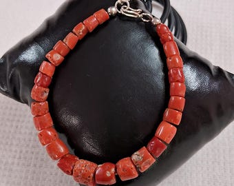 Red Coral Beaded Bracelet: Adjustable Gemstone Anklet, Minimalist Jewelry