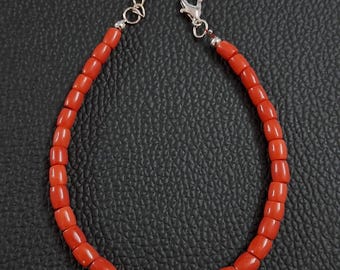 Bracelet En Corail Rouge Naturel D'Italie - Perles Ajustables, Laiton, Fait Main | Bijou Vintage