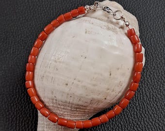 Bracelet Perles Corail Rouge Naturel Umaiza Gems - Corail Italien, Longueur 7 Pouces