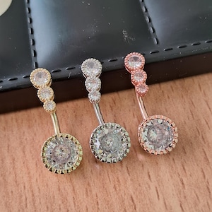 14G Crystal Stone Gemstone Belly Ring Surgical Steel Cubic Zirconia Sparkly Celestial Dainty Button Navel Piercing Gift for Her Present. XS2