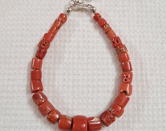 Natural Italian Red Coral Bracelet: Handmade Smooth Bead Jewelry