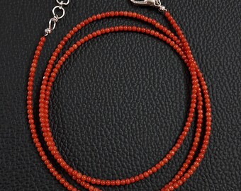 Natural Italian Sea Coral Necklace: Red Round Beads, 32 Inch